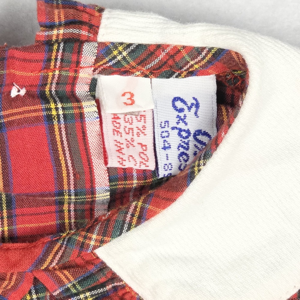 VTG Orient Express Girls Short Sleeve Dress‎ 3 Red Plaid Smock Holiday Hong Kong - Picture 3 of 12